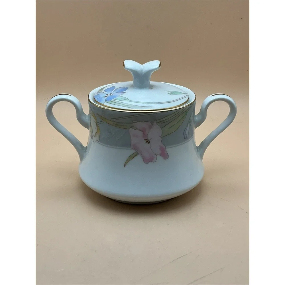 Mikasa Charisma Gray Sugar Bowl Lid Creamer Set Fine China L9049 Vintage Japan